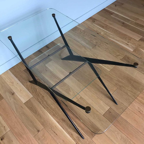 Image 1 of Table basse vintage en verre et métal noir par Angelo Ostuni, 1950