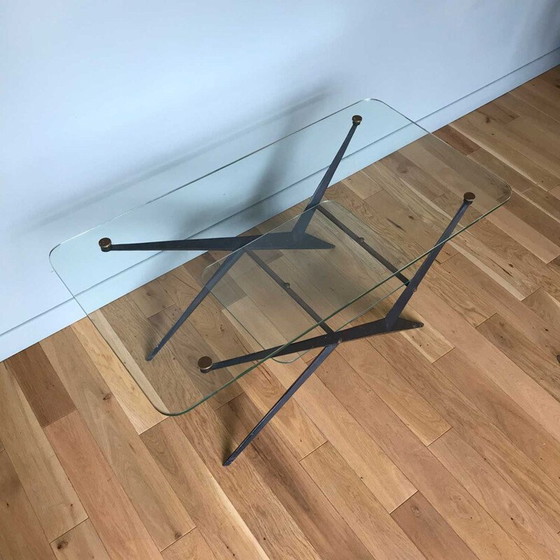 Image 1 of Table basse vintage en verre et métal noir par Angelo Ostuni, 1950