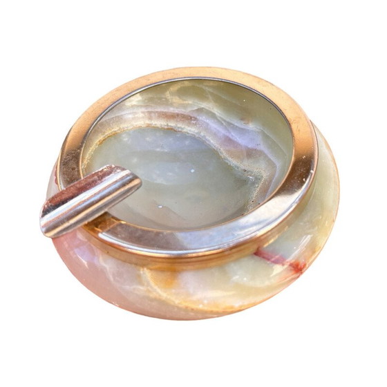 Image 1 of Cendrier vintage en albâtre avec accessoires en laiton, Italie 1970