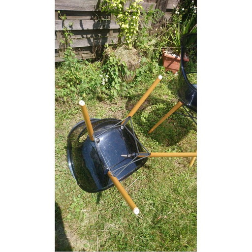 Set of 4 vintage Opal Wox chairs in polycarbonate and beech legs