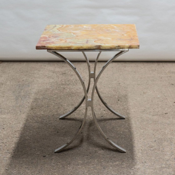 Image 1 of Table vintage en chrome avec plateau en marbre onyx, 1970