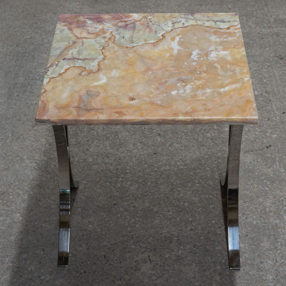 Image 1 of Table vintage en chrome avec plateau en marbre onyx, 1970
