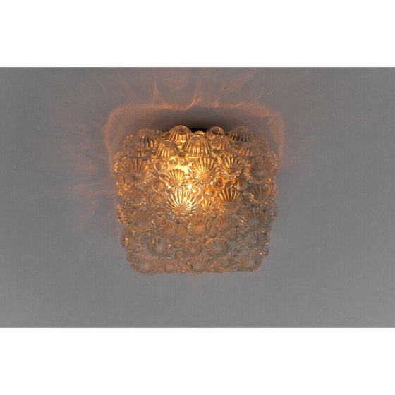 Image 1 of Plafonnier vintage carré en forme de coquillage fossile 3D en verre dépoli et métal, 1960