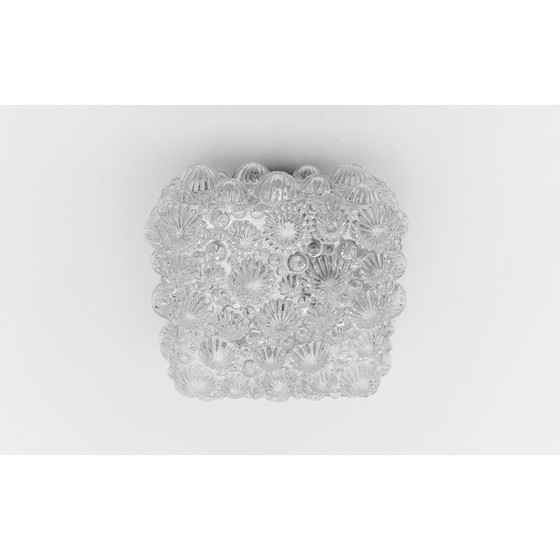 Image 1 of Plafonnier vintage carré en forme de coquillage fossile 3D en verre dépoli et métal, 1960