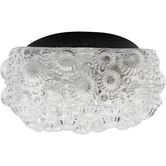 Image 1 of Plafonnier vintage carré en forme de coquillage fossile 3D en verre dépoli et métal, 1960