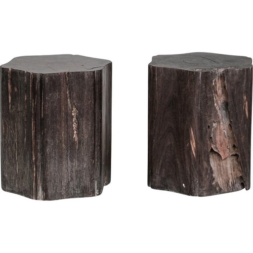 Paire de tables d'appoint en bois massif, Belgique 1950