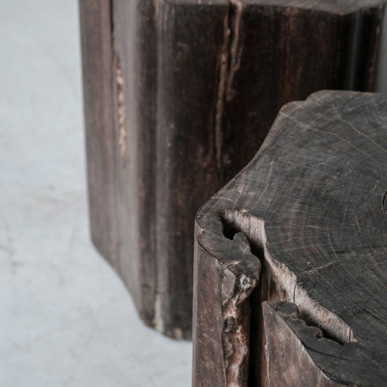 Image 1 of Paire de tables d'appoint en bois massif, Belgique 1950