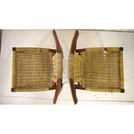 Image 1 of Ensemble de 2 chaises de salle à manger vintage en bois et osier, années 1960