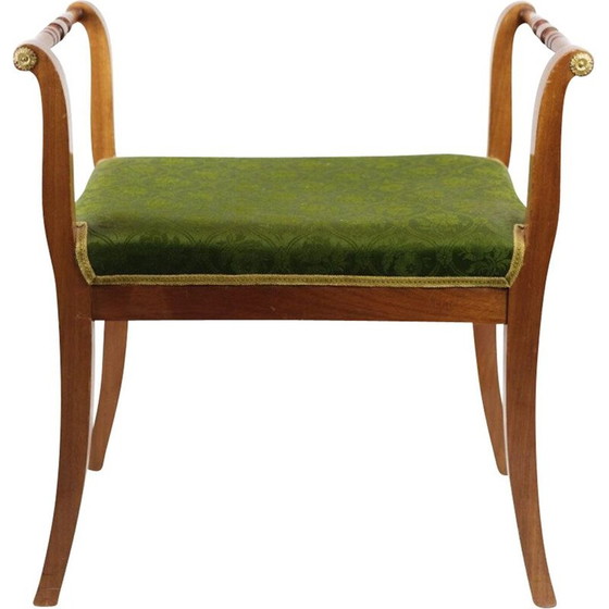 Image 1 of Banc de piano vintage en tissu de soie et acajou, français 1840