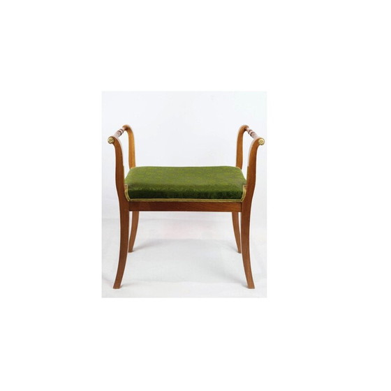 Image 1 of Banc de piano vintage en tissu de soie et acajou, français 1840