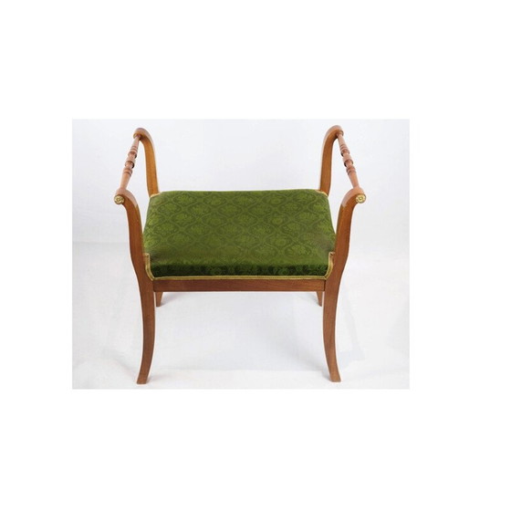 Image 1 of Banc de piano vintage en tissu de soie et acajou, français 1840