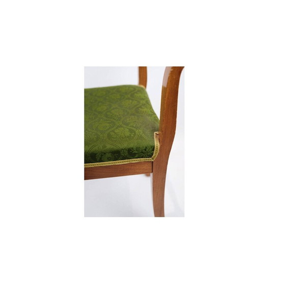 Image 1 of Banc de piano vintage en tissu de soie et acajou, français 1840