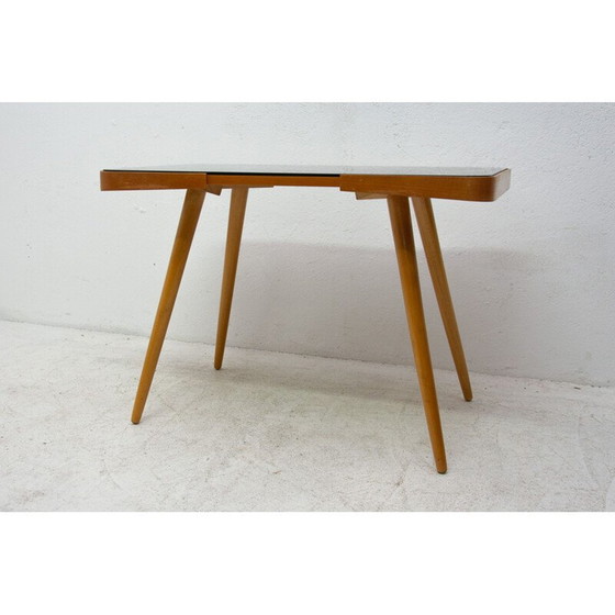 Image 1 of Table basse vintage en verre opaque et bois de hêtre par Interior Praha, Tchécoslovaquie 1960