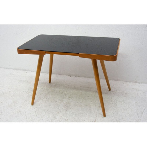 Image 1 of Table basse vintage en verre opaque et bois de hêtre par Interior Praha, Tchécoslovaquie 1960