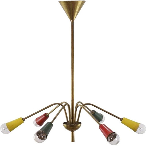 Image 1 of Lustre vintage en laiton, années 1950