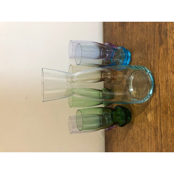 Image 1 of Pichet et verres multicolores vintage, 1970