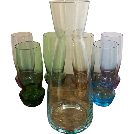Image 1 of Pichet et verres multicolores vintage, 1970