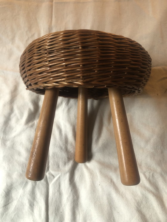 Image 1 of Tabouret Tony Paul Rotin Osier Années 50 Vintage