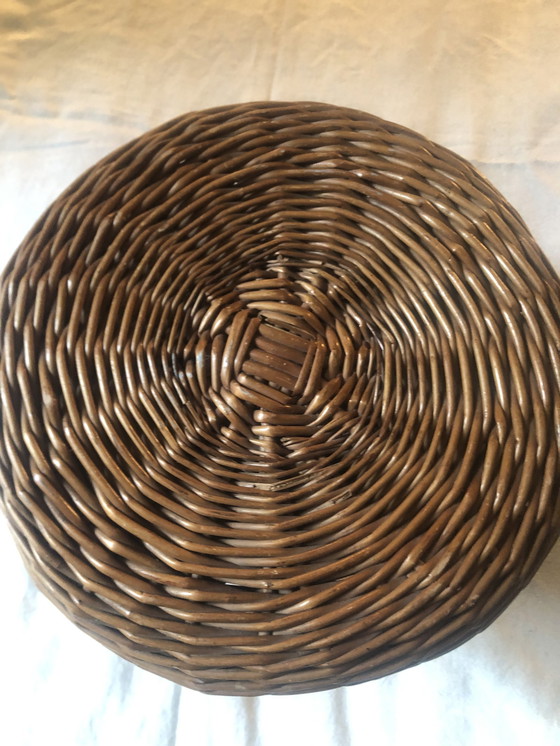 Image 1 of Tabouret Tony Paul Rotin Osier Années 50 Vintage