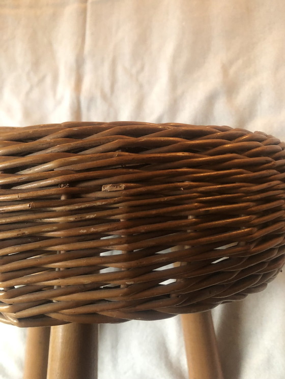 Image 1 of Tabouret Tony Paul Rotin Osier Années 50 Vintage