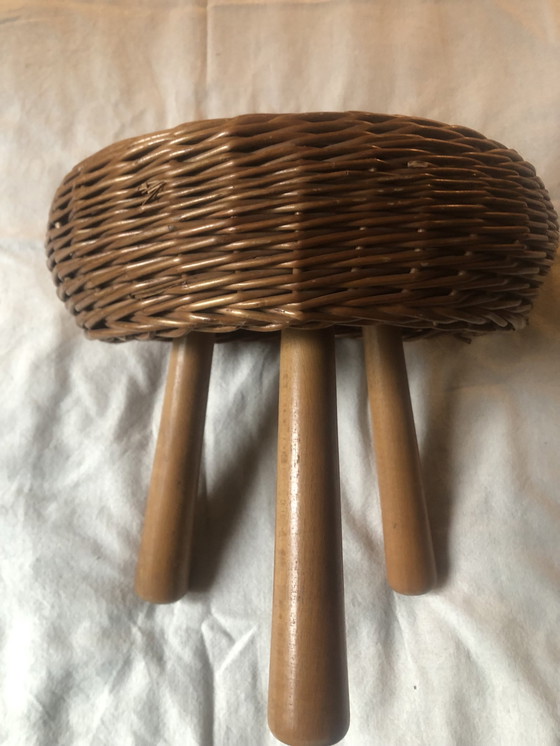 Image 1 of Tabouret Tony Paul Rotin Osier Années 50 Vintage