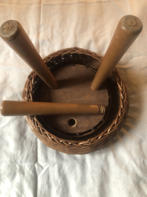 Image 1 of Tabouret Tony Paul Rotin Osier Années 50 Vintage