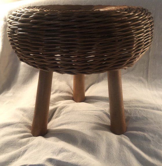 Image 1 of Tabouret Tony Paul Rotin Osier Années 50 Vintage