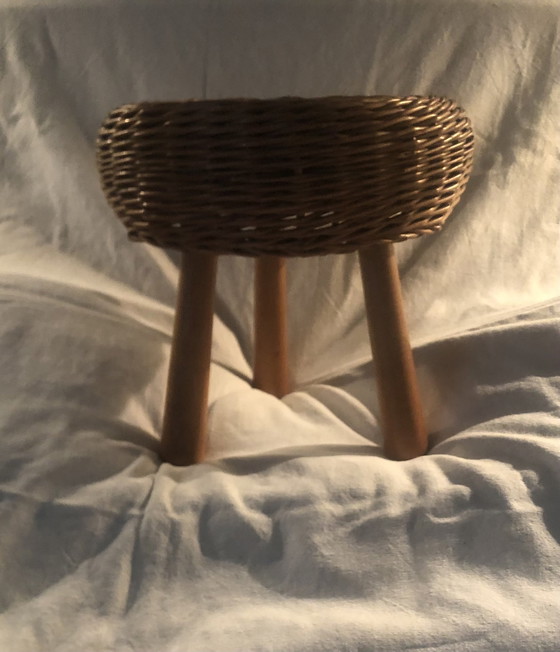 Image 1 of Tabouret Tony Paul Rotin Osier Années 50 Vintage
