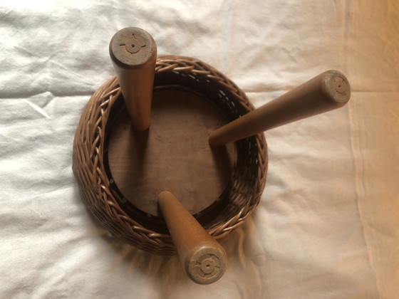 Image 1 of Tabouret Tony Paul Rotin Osier Années 50 Vintage