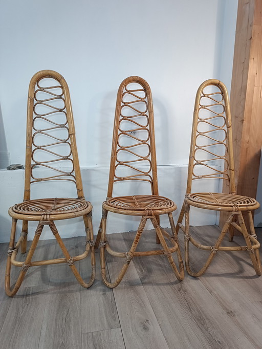 Trio De Chaises En Bambou Par Dirk Van Sliedregt 1960S