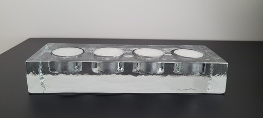 Bougeoir vintage en verre pressé