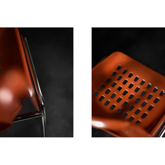 Image 1 of Paire de chaises vintage en plastique orange et chrome pour Plasson, 1960