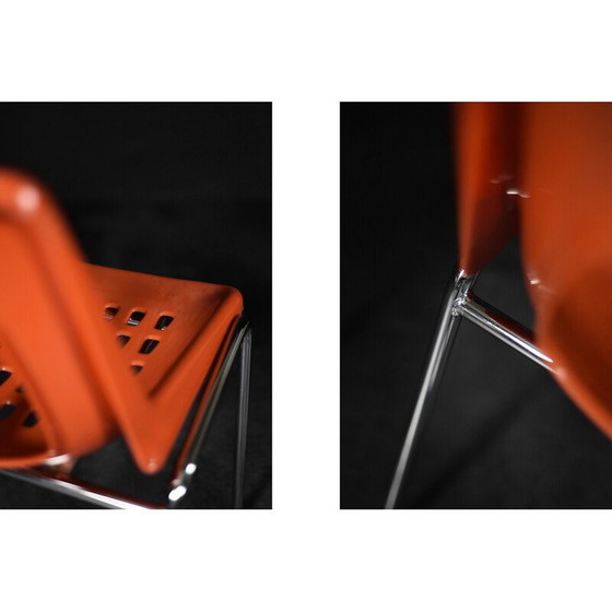 Image 1 of Paire de chaises vintage en plastique orange et chrome pour Plasson, 1960