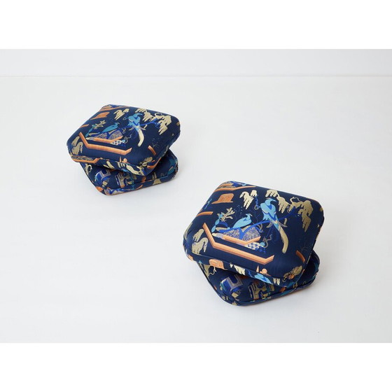 Image 1 of Paire de poufs vintage en tissu jacquard bleu royal de Jacques Charpentier pour Maison Jansen, 1970
