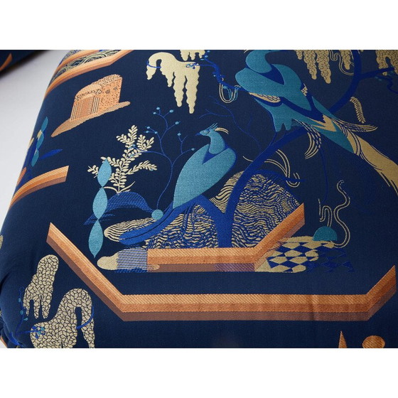 Image 1 of Paire de poufs vintage en tissu jacquard bleu royal de Jacques Charpentier pour Maison Jansen, 1970