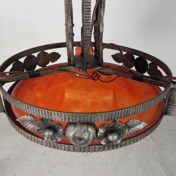 Image 1 of Lampe suspendue Art Déco avec bol en verre et 3 calices, années 1930