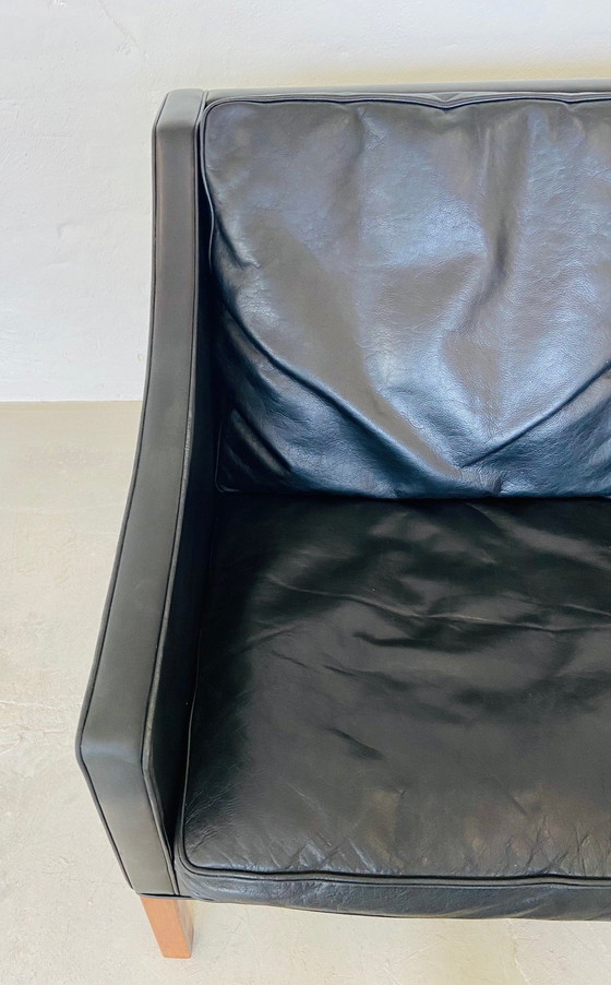 Image 1 of Canapé 2 places en cuir noir Danish Vintage Mid Century Børge Mogensen 1960S