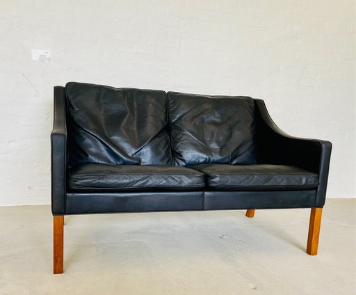 Canapé 2 places en cuir noir Danish Vintage Mid Century Børge Mogensen 1960S