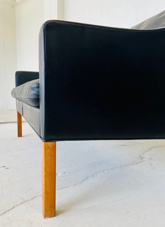 Image 1 of Canapé 2 places en cuir noir Danish Vintage Mid Century Børge Mogensen 1960S