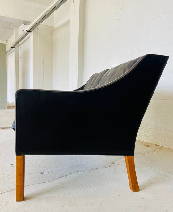 Image 1 of Canapé 2 places en cuir noir Danish Vintage Mid Century Børge Mogensen 1960S