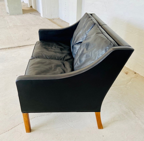 Image 1 of Canapé 2 places en cuir noir Danish Vintage Mid Century Børge Mogensen 1960S