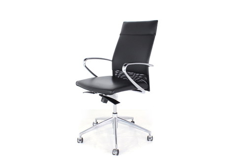 As New ! Art Collection Executive Desk Chair / Chaise de bureau en cuir, chrome, et aluminium