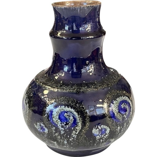 Vase vintage en céramique bleu cobalt pour Strehla Keramik, Allemagne 1960