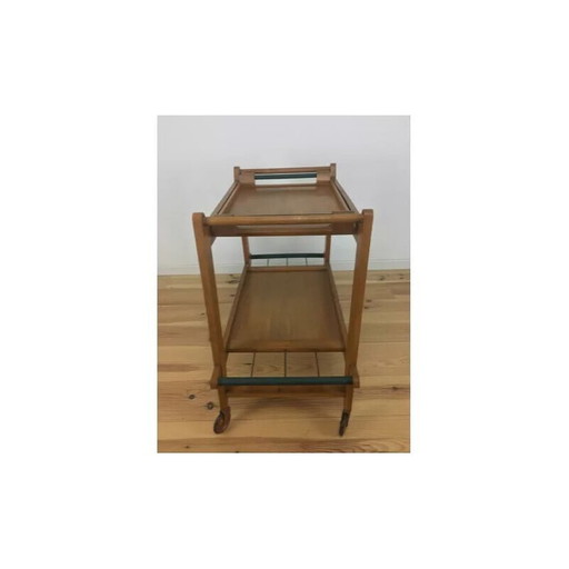 Chariot de service vintage en bois massif, années 1950
