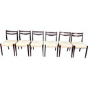 Lot de 6 chaises scandinaves vintage avec assise en Skaï jaune pâle
