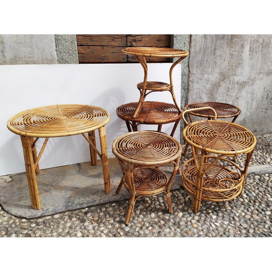 Image 1 of Ensemble de 6 tables en osier vintage de Bonacina, 1950