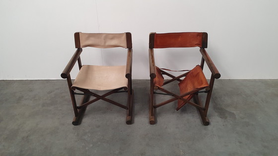 Image 1 of 2 OCA chaise pliante en cuir brasil saddle vintage 1960s rosewood