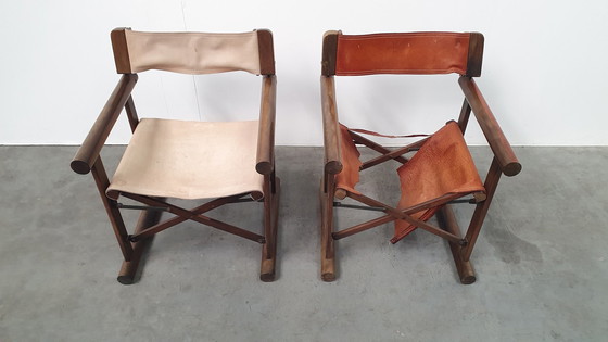 Image 1 of 2 OCA chaise pliante en cuir brasil saddle vintage 1960s rosewood