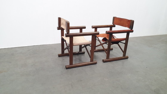 Image 1 of 2 OCA chaise pliante en cuir brasil saddle vintage 1960s rosewood