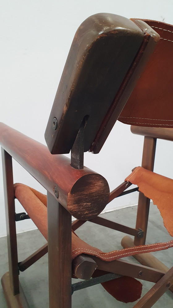 Image 1 of 2 OCA chaise pliante en cuir brasil saddle vintage 1960s rosewood